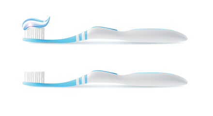 Realistic Detailed 3d Toothbrush Set Isolated on a White Background Tooth Brush with Toothpaste. Vector illustration of Toothbrushes