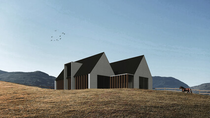 modern barn concept. 3d rendering © Andrxs