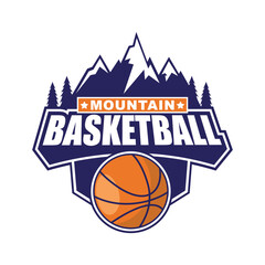 Mountain Basket Ball Badge Logo Design for team or club