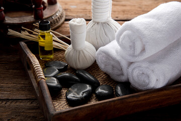 Spa massage compress balls, herbal ball. Massage and Spa Thailand concept.