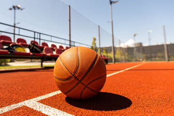 Basketball on Court Floor close up