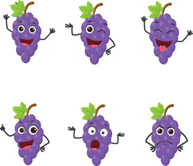 Set of Purple Grape Fruit Cartoon