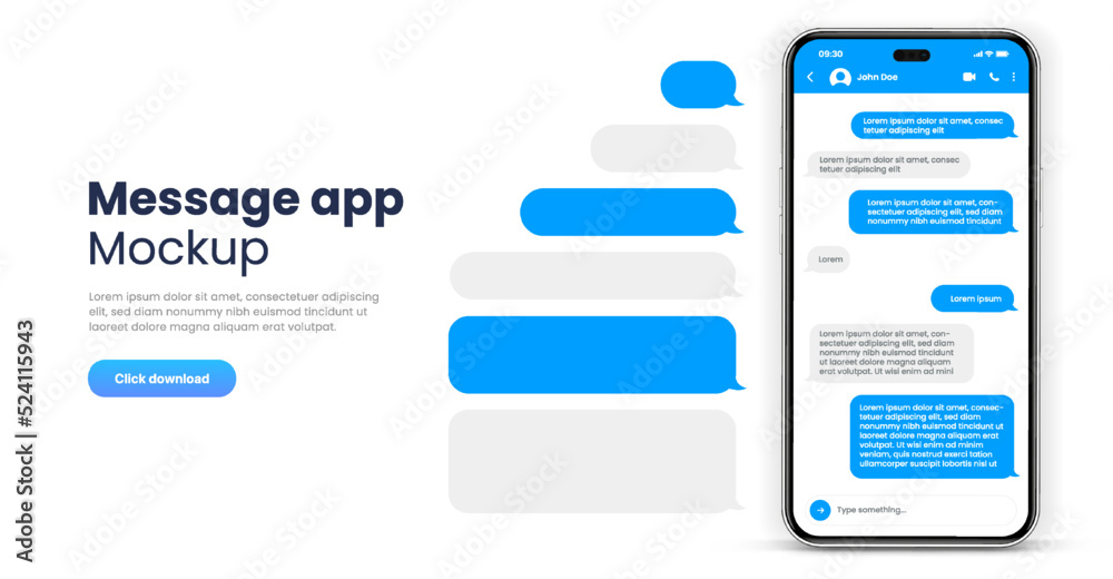 Poster Message smartphone template. Mobile chatting sms app template bubbles. Message bubbles chat on smartphone icons. Phone chatting sms template bubbles. Isolated smartphone m