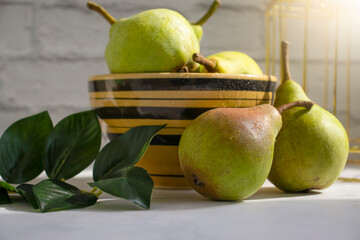 Fresh pear plate on light background