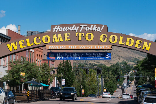 Welcome to Golden sign along Washington street in Golden, Colorado