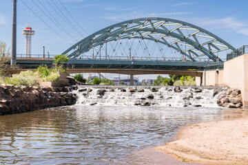 Waterfall along the Platte River in Downtown Denver, Colorado - 524116752