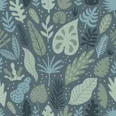 vector seamless pattern with cute jungle leaves