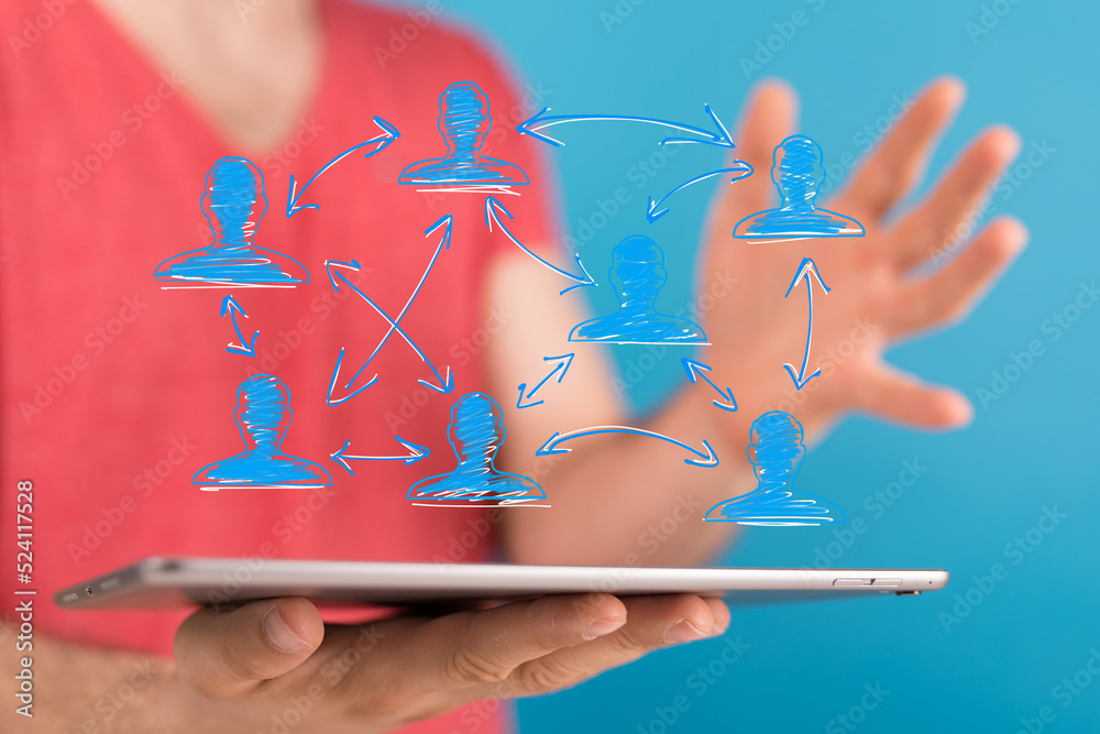 Poster Neural network 3D illustration. Big data and cybersecurity