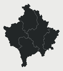 Obraz premium Kosovo map with regions isolated on white background. Outline Map of Kosovo. Vector illustration