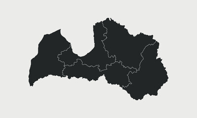 Latvia map with regions isolated on white background. Outline Map of Latvia. Vector illustration - obrazy, fototapety, plakaty