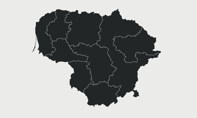 Lithuania map with regions isolated on white background. Outline Map of Lithuania. Vector illustration