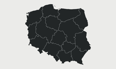 Poland map with regions isolated on white background. Outline Map of Poland. Vector illustration