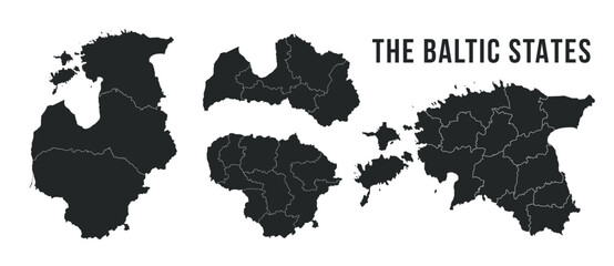 The Baltic States map templates. Latvia, Lithuania and Estonia map isolated on white background. Baltic States maps set. Vector illustration	