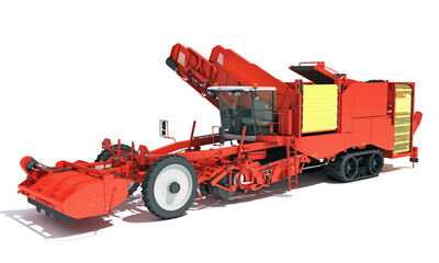 Potato Combine Harvester farm equipment 3D rendering on white background