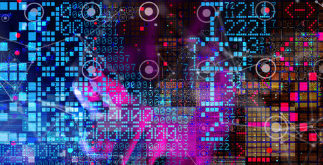 Neural network 3D illustration. Big data and cybersecurity