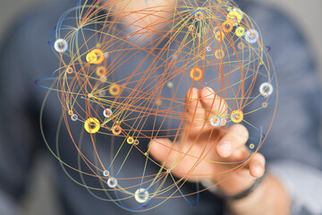 Neural network 3D illustration. Big data and cybersecurity