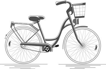 Fototapeta na wymiar Bicycle Outline Stock Illustration - Basket, Bicycle, Bicycle Basket- Black and white vector