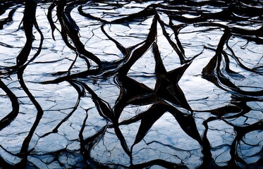 Naklejka premium Texture that looks like black cracks in the ground.