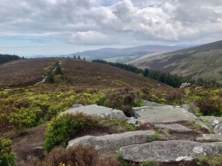Ticknock Hiking route in picturesque Dublin mountains, Ireland. One of the most popular irish hiking trails and touristic destinations
