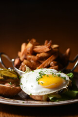 close up on fried egg 