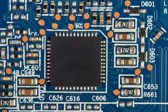 Close-up of computer chip on a Computer graphics card