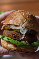 close up on vegetarian burger 