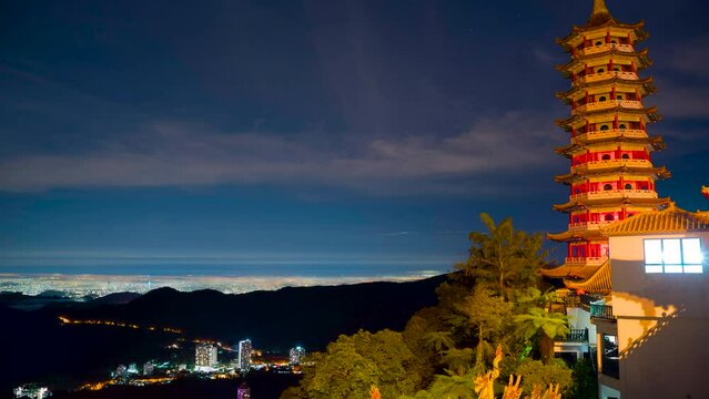High angle lookout point view from The Chin Swee Caves Temple Genting highland during beautiful night till sunrise overlooking the Kuala lumpur city centre