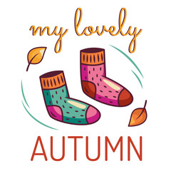 A set of warm socks. Cozy autumn greeting card. Vector illustration isolated on a white background.