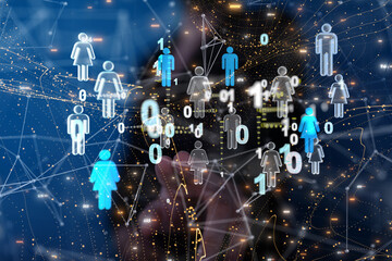 Abstract technology group and data 3d