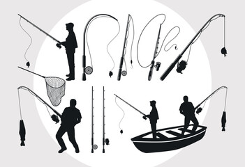 Fishing Rod SVG Bundle, Fishing Net Svg, Fishing With Boat Svg, Fish Svg, Fishing Pole Svg, Fishing Hook Svg, Fishermen Svg,