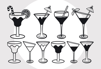 Martini Glass Svg, Margarita Glass Svg, Wine Glass Svg, Toothpick Umbrella Svg, Lime Svg, Mint Leaves Svg,
Glass Silhouette