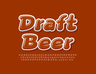 Vector modern emblem Draft Beer. Brown glossy Font. Creative Bold Alphabet Letters, Numbers and Symbols set