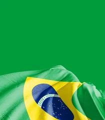 Foto auf Acrylglas Brasilien Brasilianische Nationalflagge Stoff weht - Bild
