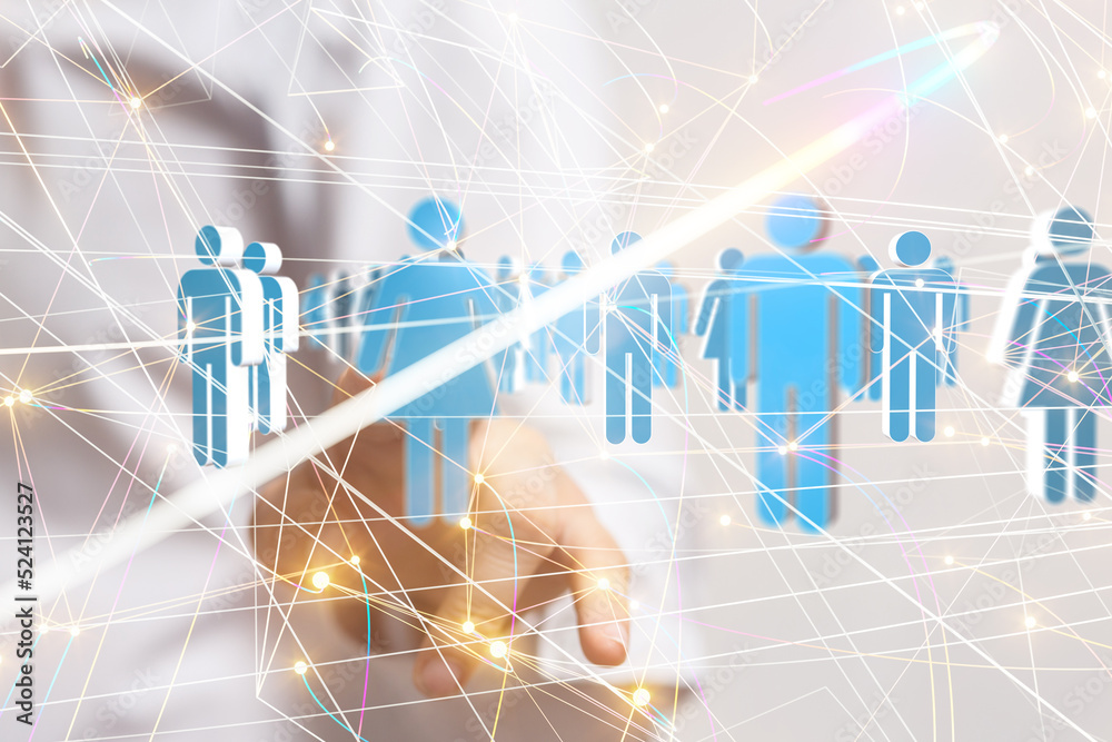 Aufkleber Global network. Blockchain. 3D illustration. Neural networks and artificial intelligence. Abstract