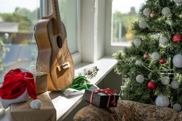 acoustic guitar. Christmas gift with space for text