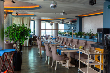 Interior of cozy luxury restaurant with original design