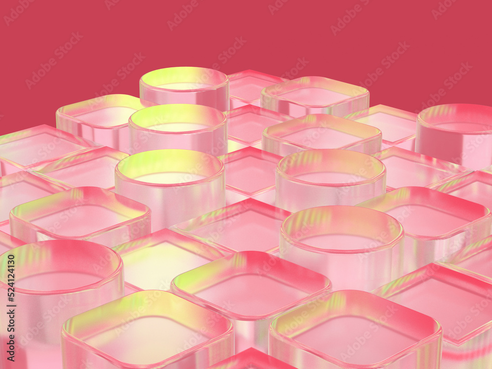 Aufkleber 3d rendered illustration of transparent objects. composition with glass elements. visualization for 
