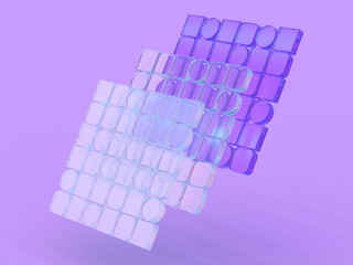 3D rendered illustration of transparent objects. Composition with glass elements. Visualization for abstraction and assembly.