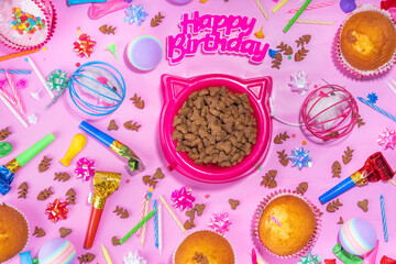 Pet cat happy birthday background