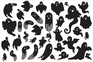 Big set of illustrations of Halloween on a white background. Vector illustration.