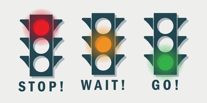 Stop Wait Go set of traffic light signals