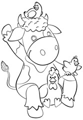 Cow. Element for coloring page. Cartoon style.