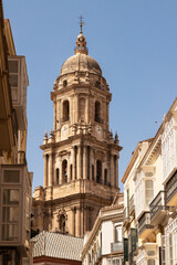 Fototapeta premium Church tower of the Malaga Cathedral or the Santa Iglesia Catedral Basílica de la Encarnación.