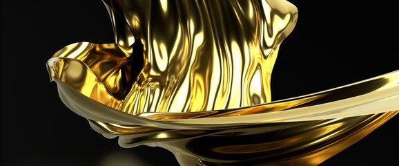 3d render of dark and gold cloth. iridescent holographic foil. abstract art fashion background.