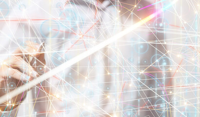 Neural network 3D illustration. Big data and cybersecurity