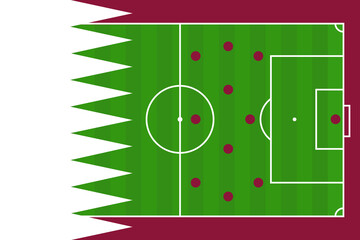 Qatar. Flag of Qatar. football field. FIFA World Cup 2022.