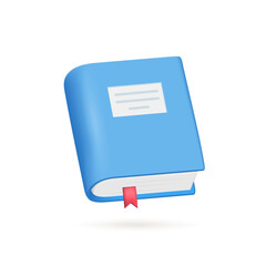 Blue Book, Textbook with bookmark. 3d vector icon. Cartoon minimal style.