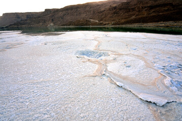 Holy Land of Israel. Salt Ice at Dead Sea, Ein Bokek.