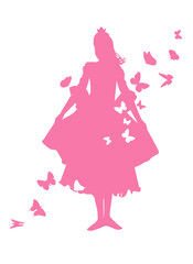 Obraz na płótnie Canvas Pink princess silhouette with butterflies. Vector illustration