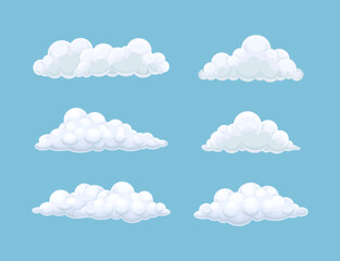 Soft White Fluffy Clouds in Blue Sky and Heaven Vector Set